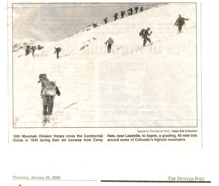 10th Mountain Division Crossing the Divide from Leadville to Aspen Newspaper Clipping