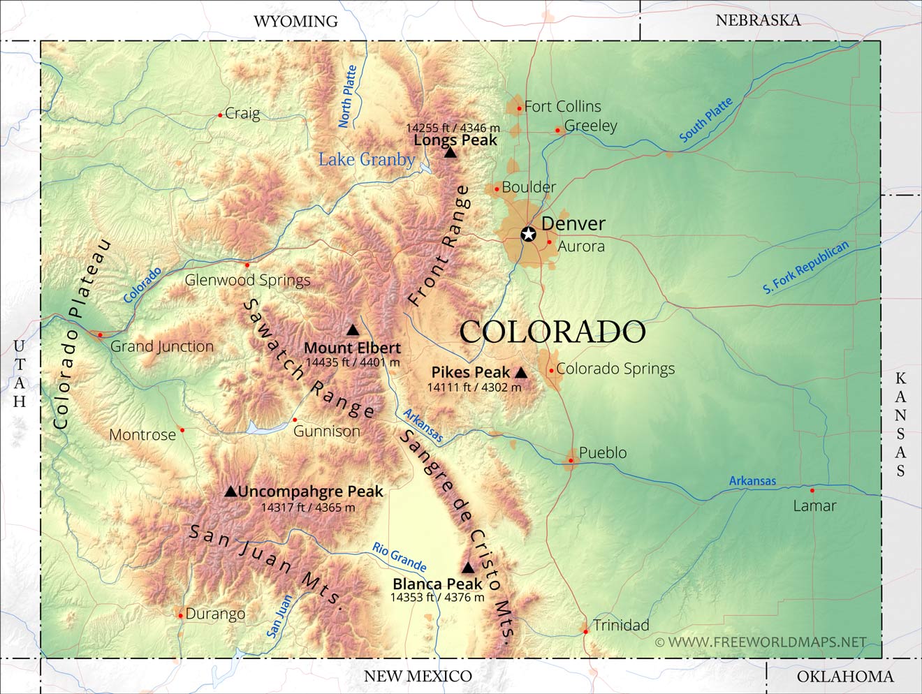 Colorado Mountain Range Map
