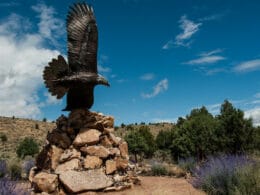 Image of the eagle sculpture in the Dennis Weaver Memorial Park in Ridgway, Colorado