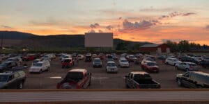 Image of the sun setting at the Holiday Twin Drive-In in Fort Collins, Colorado