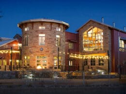 Image of the Odell Brewing Company in Fort Collins at night