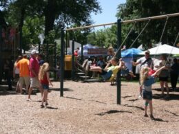 Image of kids playing on the playground at Parish Park in Johnstown, Colorado