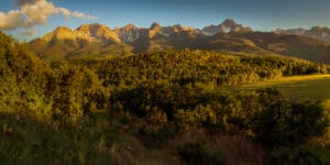 Golden hues on the Dallas Divide, an impressive and jagged line of mountains between Telluride and Ouray, Colorado.