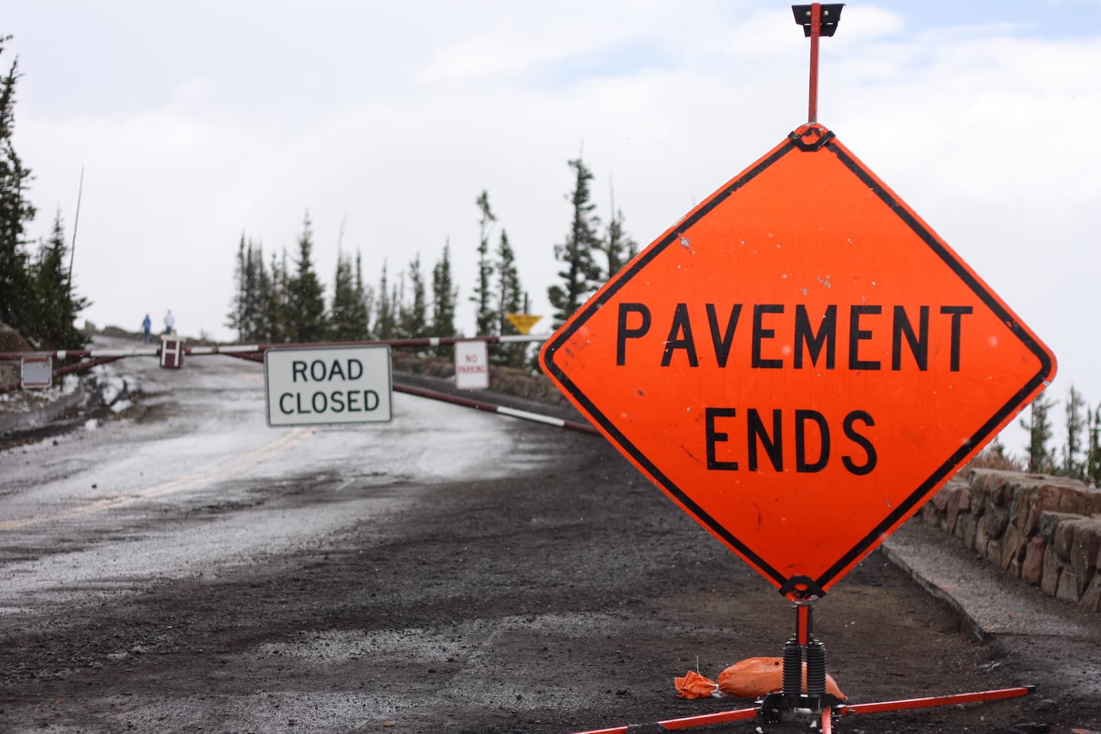 Trail Ridge Road Closed Sign Pavement Ends RMNP Colorado